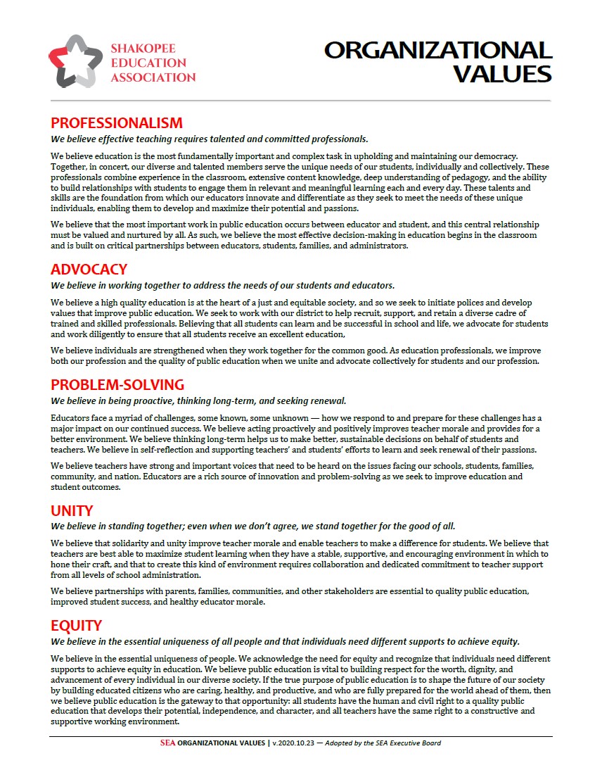 SEA Value Statements